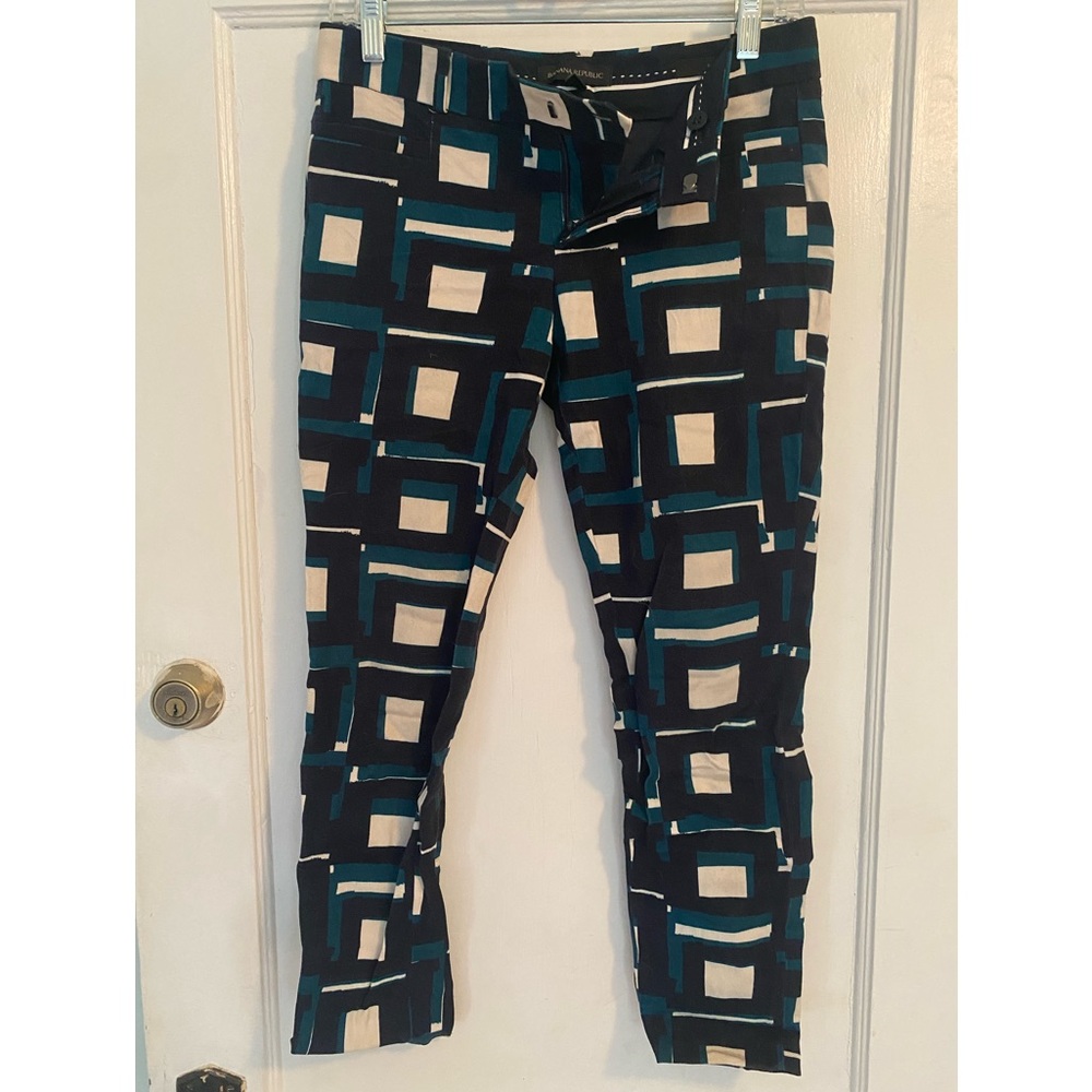 Blue & White Block Print Banana Republic Pants, Size 2